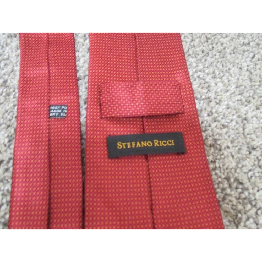 Stefano Ricci Mens Tie Red Repeating Geometric 4